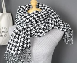 women winter thick fashion soft warm lady cashmere white and black long houndstooth scarf with tassel Y2001035298271