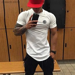 Men's T-Shirts Mens Muscle T Shirt Gym Bodybuilding Fitness Tees Tops Cotton Patchwork Mesh Slim Fit T Shirt Cotton Sports Short Sleeve Tshirt T240105