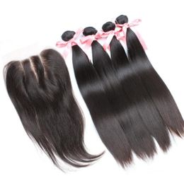 Wholehead Top Closure with Hair Bundles 5PCS Unprocessed Brazilian Human Virgin Hair Weaves Silky Straight Extensions Greatremy4785458