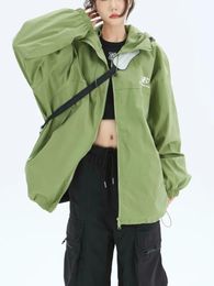 Jackets Qweek Y2k Green Windbreaker Jacket Women Hip Hop Techwear Black Waterproof Coat Oversize Haruku Street Boyfriend Red Outerwear