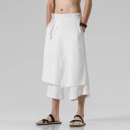 Men's Pants 2024 Men Casual Withe Wide Leg Mens Irregular Cotton Linen Harem Male Solid Vintage Skirts Trousers M-5XL