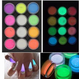 Glitter 12 Color Nails Luminous Glitter Powder Ultrafine Glow in the Dark DIY Nail Art Decoration Fluorescence Effect Nail Tool