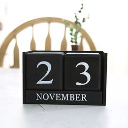 Vintage Wooden Perpetual Desk Calendar Block Planner Permanent Desktop Organizer DIY Agenda 9.5 x 4.3 x 5CM 240105