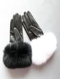 Five Fingers Gloves Maylofuer Genuine Sheepskin Leather Touch Screen Hair Cuffs Women Warm In Winter Black2087971