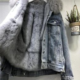 Women's Trench Coats Denim Coat Short Style 2024 Winter Imitation Hair Inner Lining With Plush And Thick Detachable Cotton Jacket
