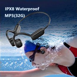 Cell Phone Earphones 2023 IPX8 Real Bone Conduction Swimming Headphones 32G Wireless Bluetooth Earphones Waterproof Headsets Sports Earbuds with Mic YQ240105