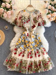 Women Elegant Mesh Lace Embroidered Flower Multicolor Mermaid Dress Short Butterfly Sleeve Ruffles Harajuku Summer Vestidos 240105