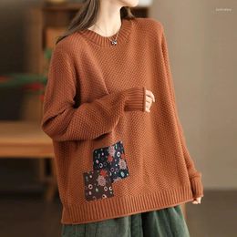 Women's Sweaters NINI WONDERLAND 2024 Autumn Winter Patch Long Sleeved Casual Knit Sweater Women Cotton Knitwear Loose Pullover Tops