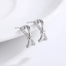 Stud Earrings Sterling 925 Silver Bow Inlaid With Zircon Light Luxury And Elegant Style For Birthday Party Or Dancing