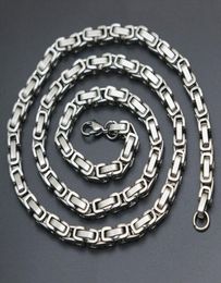 Mens Chain 4mm 5mm Silver Tone 316 Stainless Steel Byzantine Box Link Necklace Chain8919543