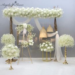 Artificial Gypsophila Baby Breath Flower Row Arrangement Wedding Table Centerpieces Floral Ball Window Display White Props 240105