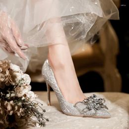 Dress Shoes 33-41 Womens 6/8/10cm Thin High Heels Pumps Female Spring/autumn Slip-on Crystal Glitter Wedding Bride Ladies Hy89