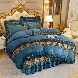 Bedding Sets Solid Colour Crystal Velvet Duvet Cover Set Luxury Plush Soft Warm Lace Home Quilt/Comforter Pillowcases 1/3Pcs