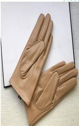 Khaki Genuine Sheepskin Leather gloves For Women Fashion lambskin bow glove Fleece inside touch screen grey high grade Leathers Gi4683657