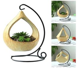 Iron Stand Hanging Basket Microlandschaft Geometric Ceramic Succulent Plants Flower Pot Iron Hook Desk Bracketplant Pot1326569