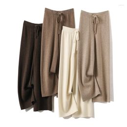 Women's Pants Fine Pure Wool Worsted Wide Leg For Outerwear Slimming And Loose Fitting High Waisted Knitted