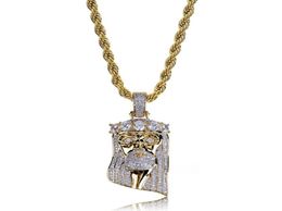 Fashion Copper Gold Colour Plated Iced Out Jesus Face Pendant Necklace Micro Pave Big CZ Stone Hip Hop Bling Jewelry8095796