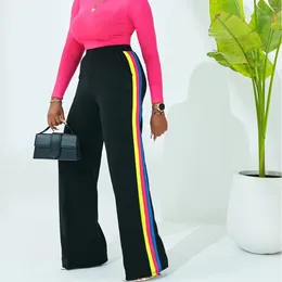 Women's Pants Gotoola 2024 Colorblock Side Women Striped Trousers Elastic High Waist Street Casual Style Lady Long