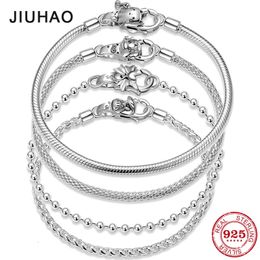 925 Sterling Silver Snake Chain Bracelet Bangle with Lobster Clasp Beads DIY Women Charm Bracelets Fine Jewelry 240104