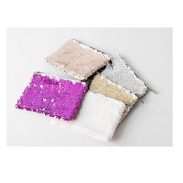 DHL100pcs Cosmetic Bags Sublimation DIY White Blank Polyester Sequins Personal Makeup Bags Mix Color