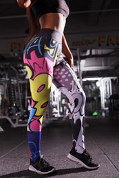 European and American 2022wish cartoon pattern printed dag high waist yoga pants sports leggings peach butt fitness pants ZZ