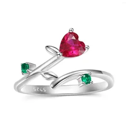 Cluster Rings KATAOKA Rose Heart Valentine's Day Ring 925 Sterling Silver Leaf Elegant Women Birthday Gift For Sweet Romatic