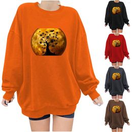 Women's Hoodies Bat Moon Tree Print Hoodie Drop Shoulder Round Neck