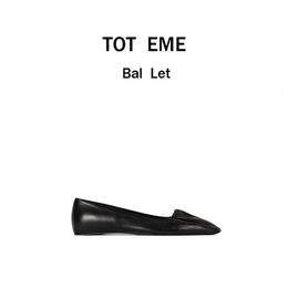 Toteme Shoes Black Lamb Skin TOTEME/Women's Shallow Mouth Pointed Pleated Single Shoes Ballet Dance Shoes