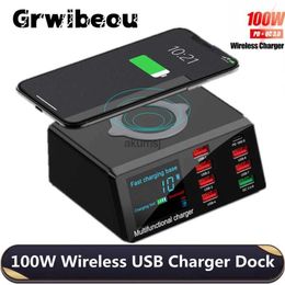 Wireless Chargers Grwibeou 100W Wireless USB Charger Dock 18W PD QC3.0 Fast Charger Station Smart LED Display 8 Port USB for YQ240105