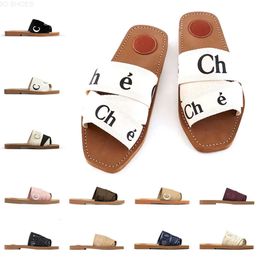 10A designer Woody sandals famous designer women Mules flat slides Light tan beige white black pink lace Lettering Fabric canvas slippers womens shoes