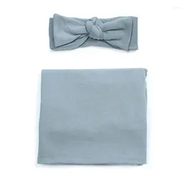 Blankets 2 Pcs/set Simple Solid Color Baby Blanket Headband Set Po Props Born Towel Bow-knot Hair Band