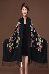 New embroidery Flowers scarf women Cashmere cotton viscose shawls soild plain embroider scarfs muslim tassels hijabs GP029338915