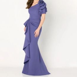 Elegante lavanda sereia mãe da noiva vestidos fora do ombro longo cetim magro ocasião formal vestido de noite feminino feito à mão flores chiques vestidos de casamento