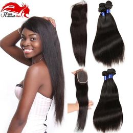 Weaves Hannah Hair Company Virgin Malaysian Straight With Closure Malaysian Virgin Hair Straight With Closure 3 Bundles Lot Silk Base