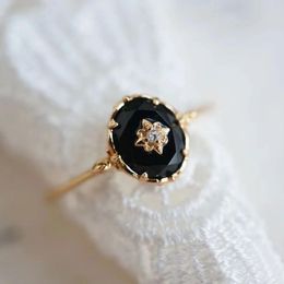 Bracelet Lamoon Natural Black Agate Ring for Women Gemstone Ring Sterling Sier Gold Vermeil Fine Jewellery Vintage Elegant Bijou