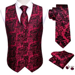 4PC Silk Mens Vest Red Black Gold Green Purple Slim Fit Waistcoat Tie Pocket Square Cufflinks Set Wedding Formal Barry.Wang 240104