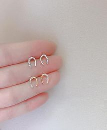 Minimalist 925 Sterling Silver Stud Earrings Delicate Tiny Letter Small lage Piercing Crystal5852475