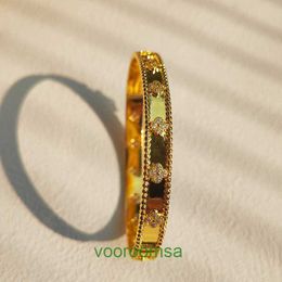 Van Clover Bracelet 2024 New Doublesided East Gate Four Leaf Grass Womens Gilded Full of Diamonds Narrow High Grade and Small Group Design Does With Box