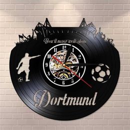 Dortmund City Skyline Wall Clock German States Football Stadium Fans Cellebration Wall Art Vinyl Record Wall Clock Y200109184G