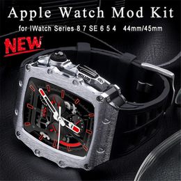 AP Mod Kit Premium Stainless Steel Case for Apple Watch Series 9 8 7 6 5 4 SE Rubbe Band 44mm 45mm