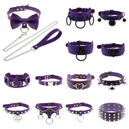 Choker Sexy Harajuku PU Leather Purple Colour Chain Necklace Women Men Couple Punk Gothic Circle Body Jewellery
