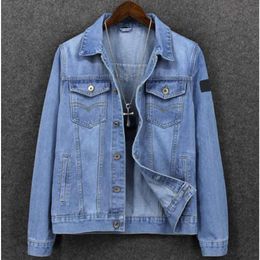 "Men's Fashion Light Blue Denim Coat - Trendy Korean Style Jacket for Spring & Autumn 2024 - Large Size, Middle-Aged Island Jacket"