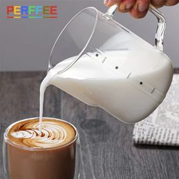 350600ml Milk Frother Glass Pitcher Barista Espresso Coffee Latte Frothing Transparent Jug with Scale 240104