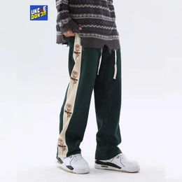 Pants Side Flower Embroidery Sweat Pants Streetwear Joggers Men Vintage Track Pants Men