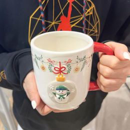 Mugs Christmas Snowman Hand-painted Ceramic Mug Large Capacity Water Cup Breakfast Milk Lovers Gift Lovely