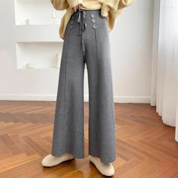 Women's Pants Women Knitted Sweater 2024 Autumn Winter High Waist Wide Leg Solid Color All-match Stretch Straight Trousers Female