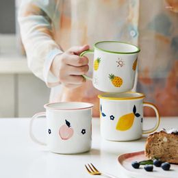 Mugs Mug With Silicone Lid Creative Cute Fruit Pattern Home Simple Breakfast Milk Small Ceramic Cup Drinking Enamel 350Ml