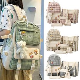 5pcs Sets High School Backpack Kawaii Bookbag Laptop Bag For Girls Cute Printed Student Bag Travel Backpack mochilas 240105