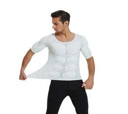 Men039s Body Shapers Cosplay Men Shaper Fake Muscle Enhancers ABS Invisible Pads Top Fitness Muscular Undershirt Chest Shirts S9431288