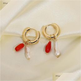 Dangle Chandelier Pearl Coral Earrings For Women Gold Dangling Hoop Minimalist Jewellery Natural Stone Summer Beach Jewelrydangle Dr Dht2X